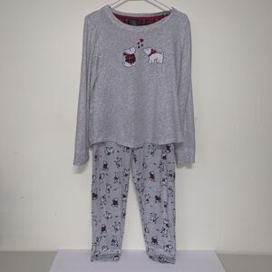 LAURA ASHLEY Pajama Set Lg Scottie Dogs Long Sleeve Top Jogger Pants Jersey Gray